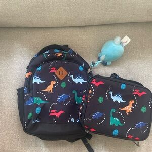 Dinosaur Print Kids Backpack and Lunchbox Set - Black and Blue
